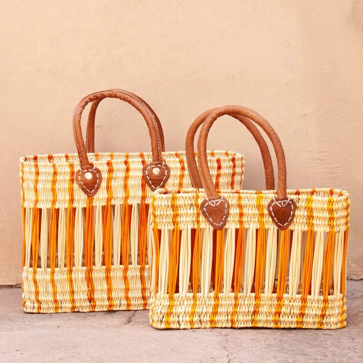 Borsa Tote in Giunco – Arancione e Naturale per la vendita all'ingrosso da parte di HandHappiness