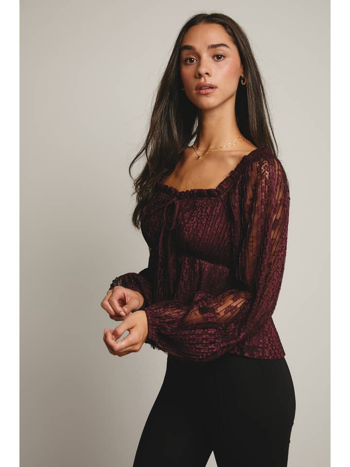 Forte - Wholesale Blouse – Women’s - Pleated Lace Peplum Blouse FT00014