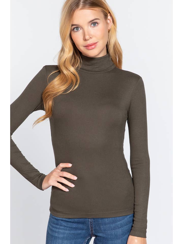 Active Basic | Active USA - Wholesale Knit Top - Women's - Long Sleeve Turtle Neck Rayon Span Rib Top  30