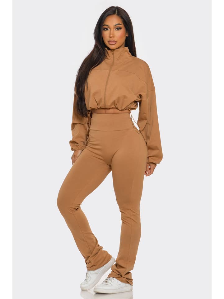 Cropped Zip Up and High Waist Jogger Set for wholesale by ITSSY