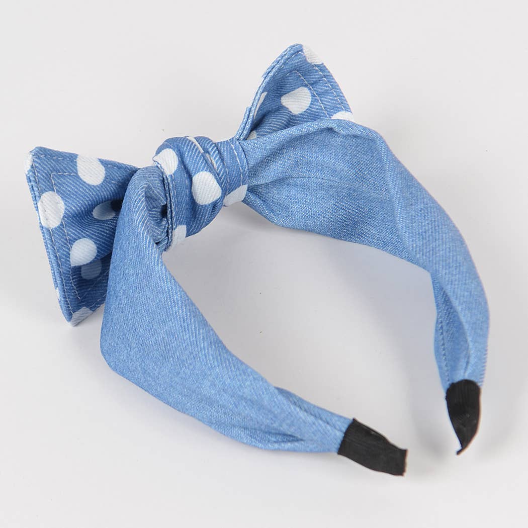 3AM BY H&D ACCESSORIES - Wholesale Fashion Headband - Women's - Polka Dot Denim Ribbon Headband3