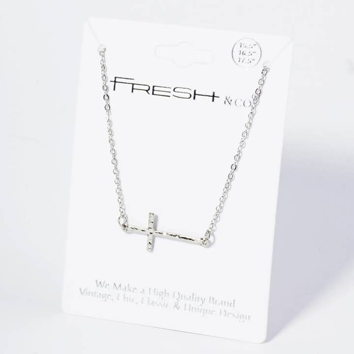 Wild Honey - Wholesale Pendant/Charm Necklace - Hammered Metal 1 Inch Sideways Cross Pendant Necklace2