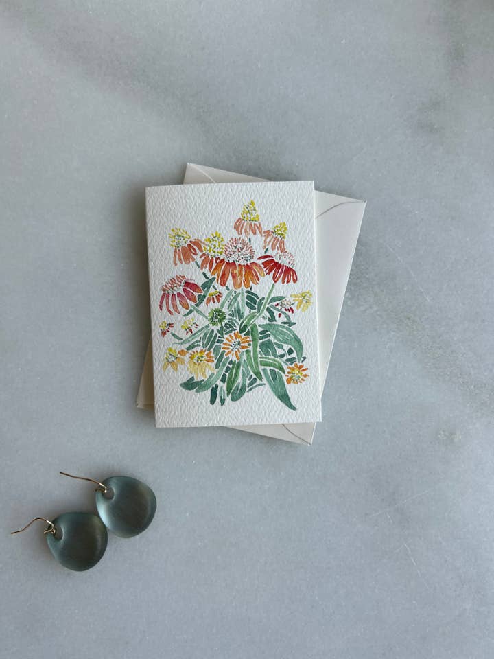 Fall Coneflower Watercolor Mini Card (2.5x3.5") for wholesale by Catherine Davis Studio
