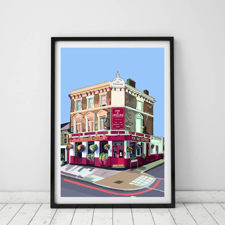 Fox And Hounds, Battersea, London Illustration Print for wholesale by Tomartacus