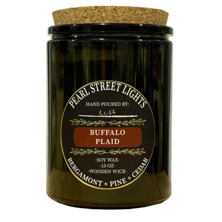 Buffalo Plaid Soy Wax Wood Wick Candle w/Various Sizes for wholesale by Pearl Street Lights