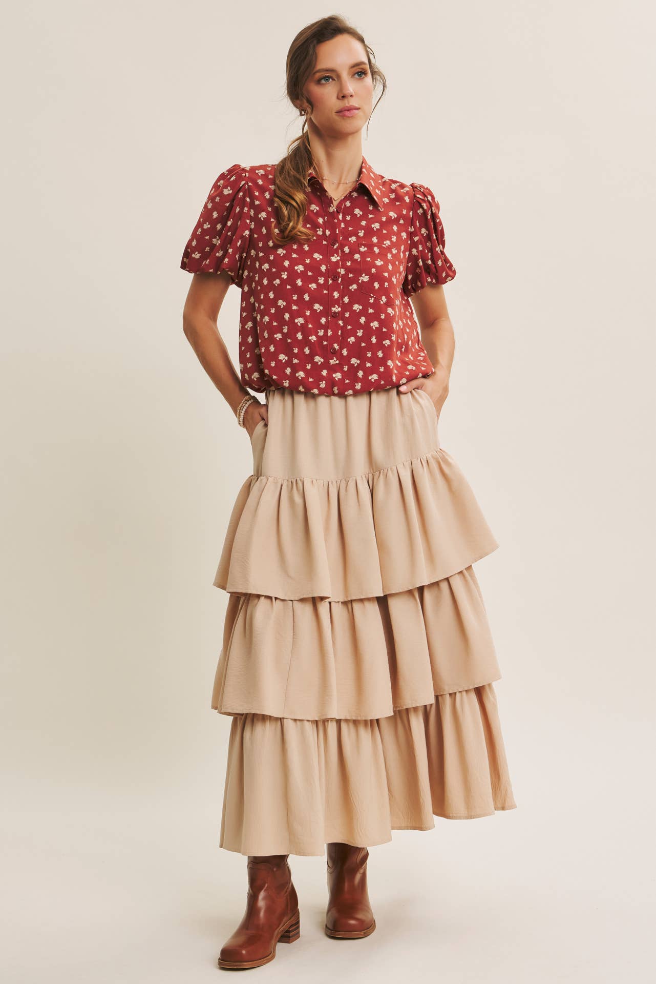 in february - Wholesale Skirt - Women's - AIRY YEAR-ROUND TIERED RUFFLE MAXI SKIRT WITH POCKETS30