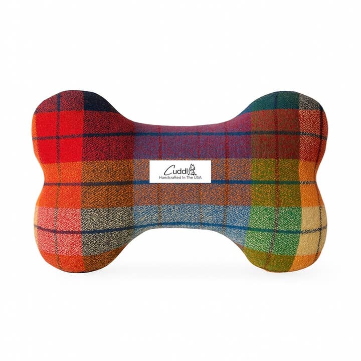 Apple Hill Check Dog Bone Squeaky for wholesale by Cuddl