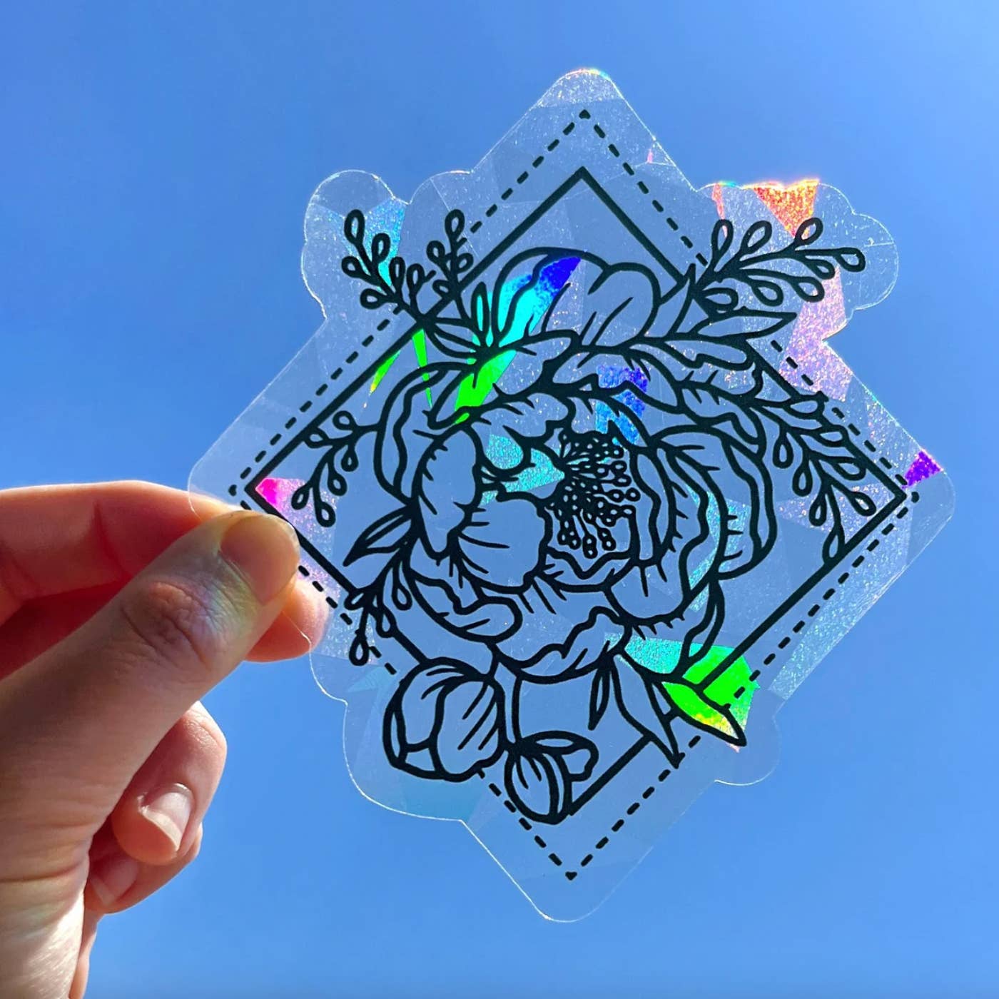 Art by Sharell - Vente Attrape-soleil - Attrape-soleil Pivoine pour fenêtre, Autocollant floral attrape-soleil