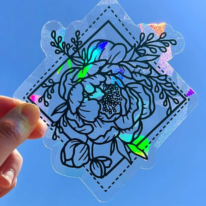 Art by Sharell - Vente Attrape-soleil - Attrape-soleil Pivoine pour fenêtre, Autocollant floral attrape-soleil0