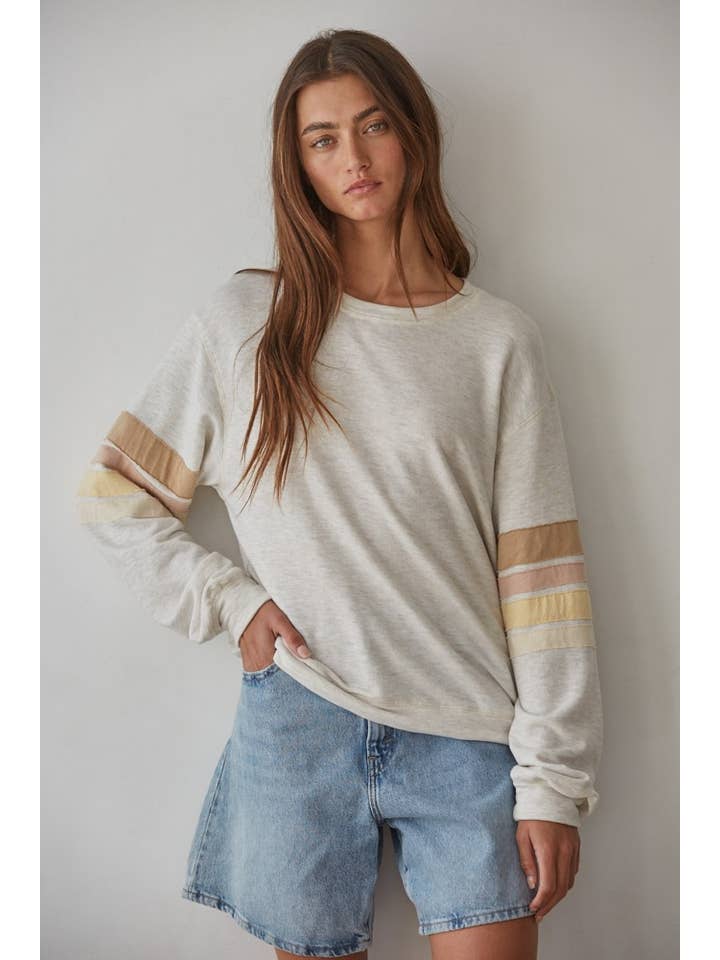 Oatmeal RJ3473 | Knit Cotton Rayon Crew Neck Long Sleeve Pullover for wholesale on Faire