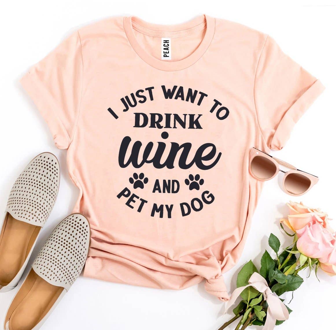 Furr-Baby Gifts - Wholesale Screen Printed T-Shirt - Women's - I Just Want To Drink Wine And Pet My Dog T-shirt1