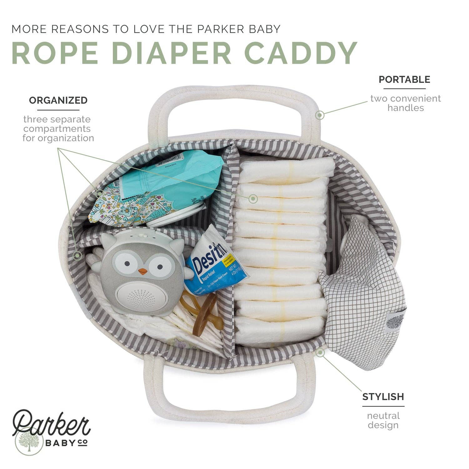 Parker Baby Co. - Venta al por mayor Organizador de pañales- Bebés - Carrito para pañales Rope, color gris9