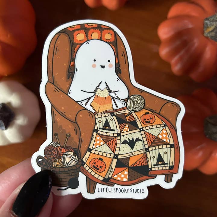 Little Spooky Studio - Wholesale Sticker - Knitting Ghostie Sticker