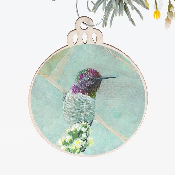 Anna's Hummingbird Ornament | Christmas Ornament | Bird Ornament | Wooden Ornament | Hummingbird Art | Bird Painting | Nature Gift for Her for wholesale by Orphan Girl Fine Art