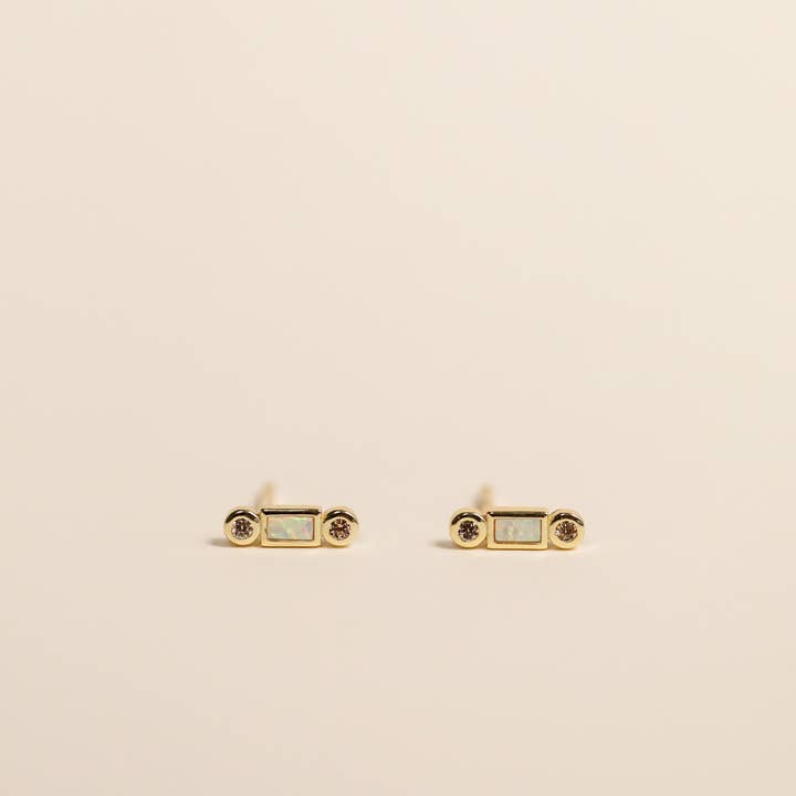 JaxKelly - Wholesale Stud/Post Earrings - Bar Opal - White - Gold Earrings