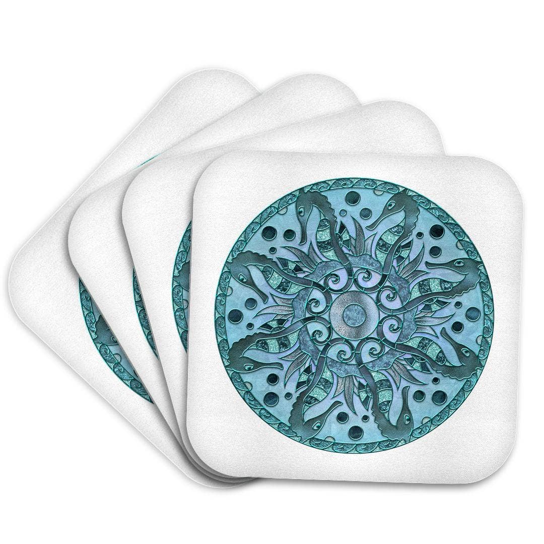 3dRose - Wholesale Coasters - 3dRose, Glamorous Sea Horse Mandala In Shades Of Blue, Coaster7