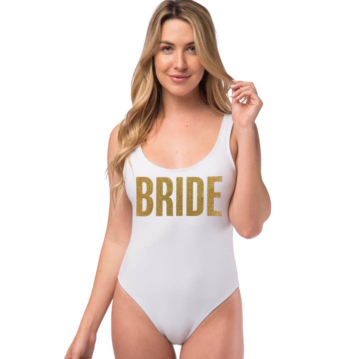 Classy Bride – Großhandel Badeanzug – Damen – BRIDE Glitzer-Badeanzug mit hohem Schnitt