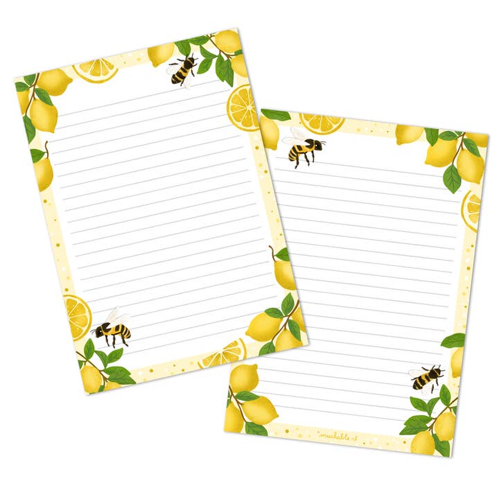 Notitieblok/notepad - zomer - citroenen bijen illustratie voor wholesale door Muchable