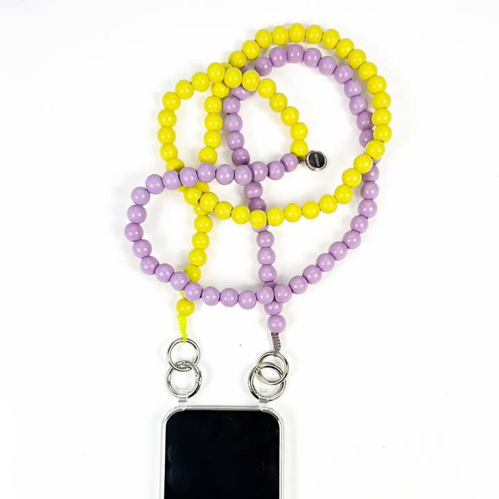 Escapulario - Vendita all'ingrosso Bracciale portachiavi - Collana ibrida per cellulare lilla-limone realizzata con perline di legno1