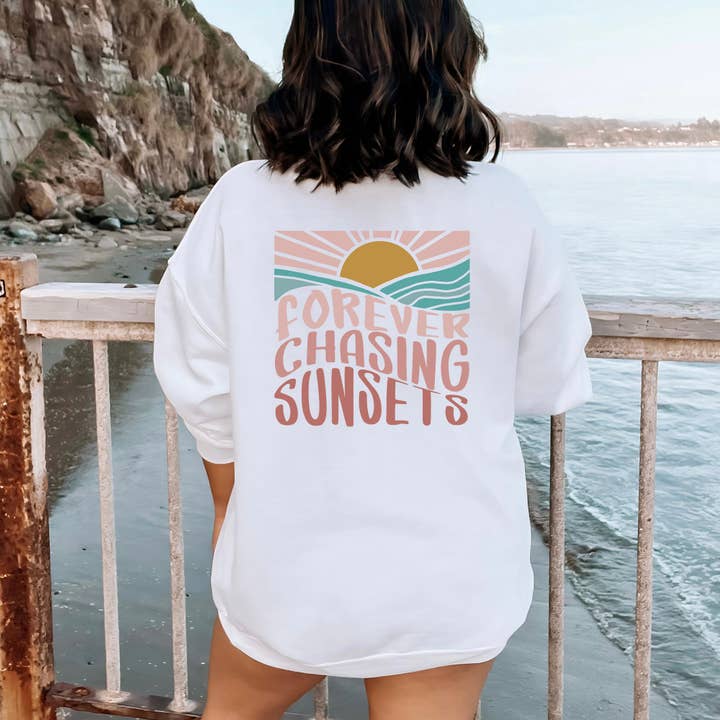 FOREVER CHASING SUNSETS CREWNECK SWEATSHIRT | S-2XL for wholesale by Loopty Loo Designs