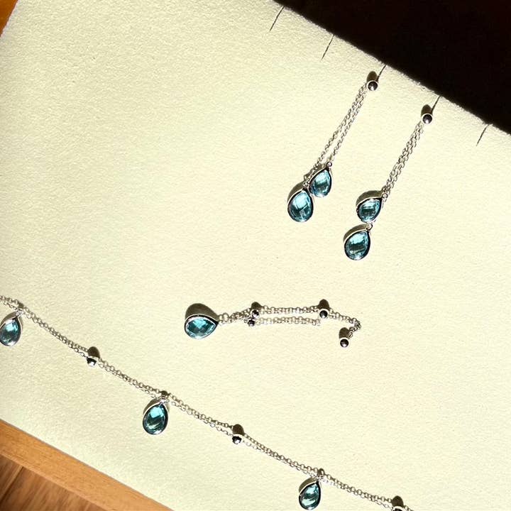 Pulseira de topázio azul em ouro maciço 14K por atacado de Chatoyant