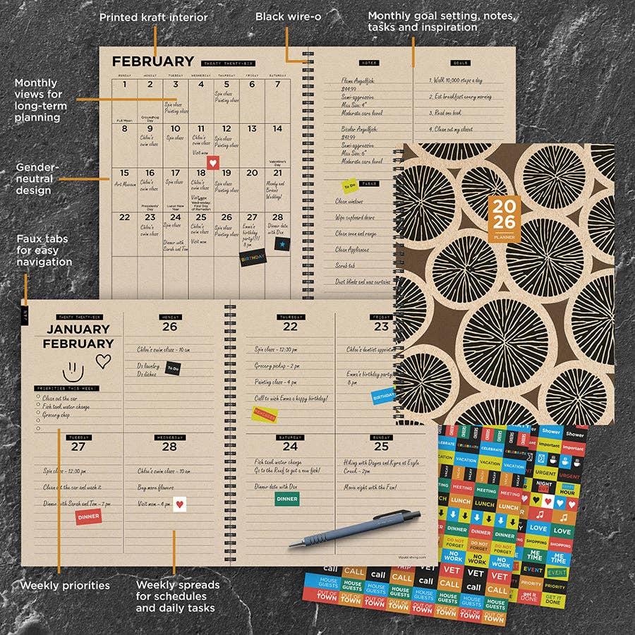 TF Publishing - Paper Goods - Vente Agendas - 2026 Planificateur Mensuel Hebdomadaire Grand Anneaux d'Arbre1