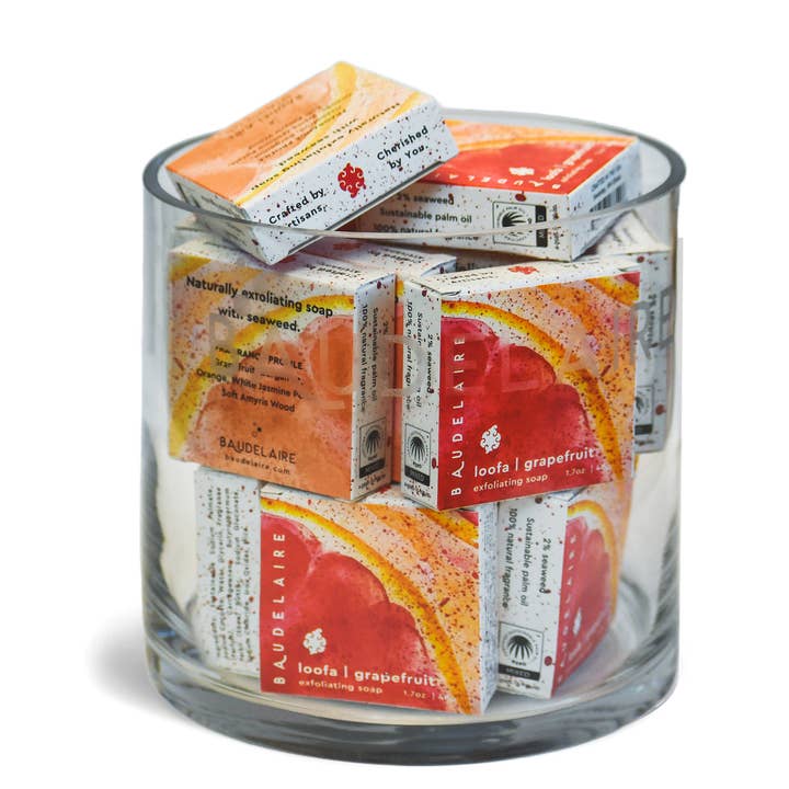 Grapefruit Loofa 1.7oz - Cylinder & 24 Bars for wholesale by Baudelaire