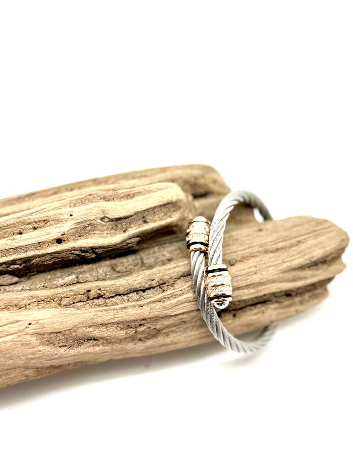 Cuff Alloy Plated Rope Style w/Gold/Blk/Clear Crystal Tips for wholesale by Rant & Rave Classic