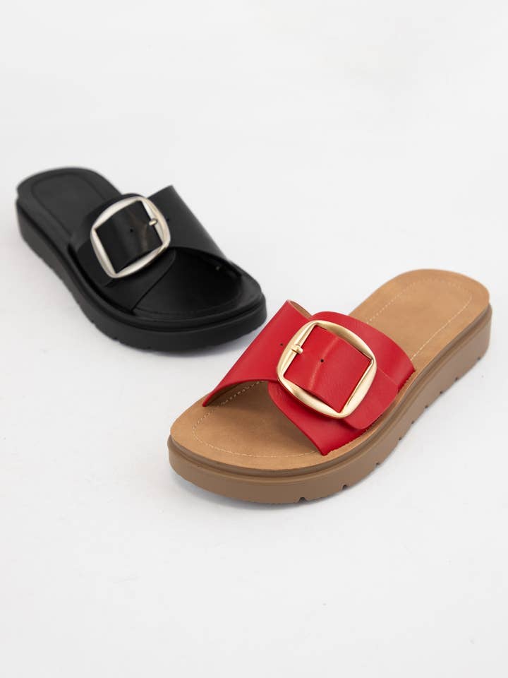 POLIURETANO NEGRO SANDALIAS SEMIPLATAFORMA CON CORREA GRANDE Y HEBILLA DELIGHT de venta al por mayor en Faire6