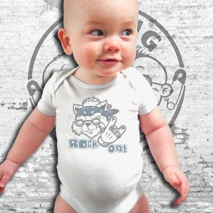 Bodysuit/Onesie Rock On Gato Manga Curta por atacado de Raging Rascals