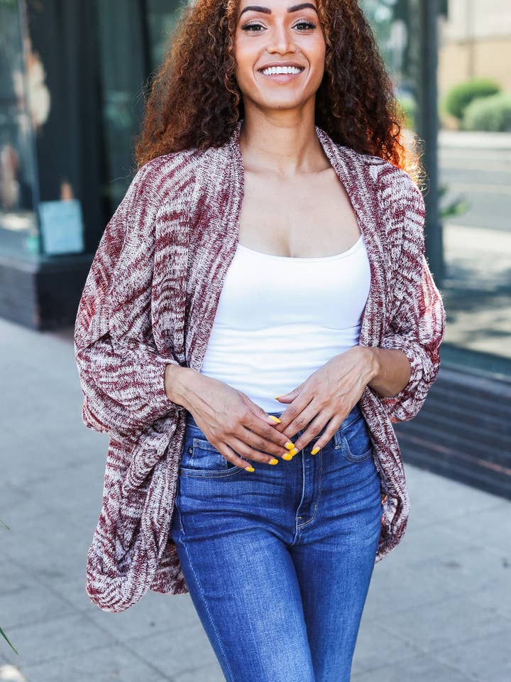 Cardigan in maglia bordeaux per la vendita all'ingrosso da parte di Promenade