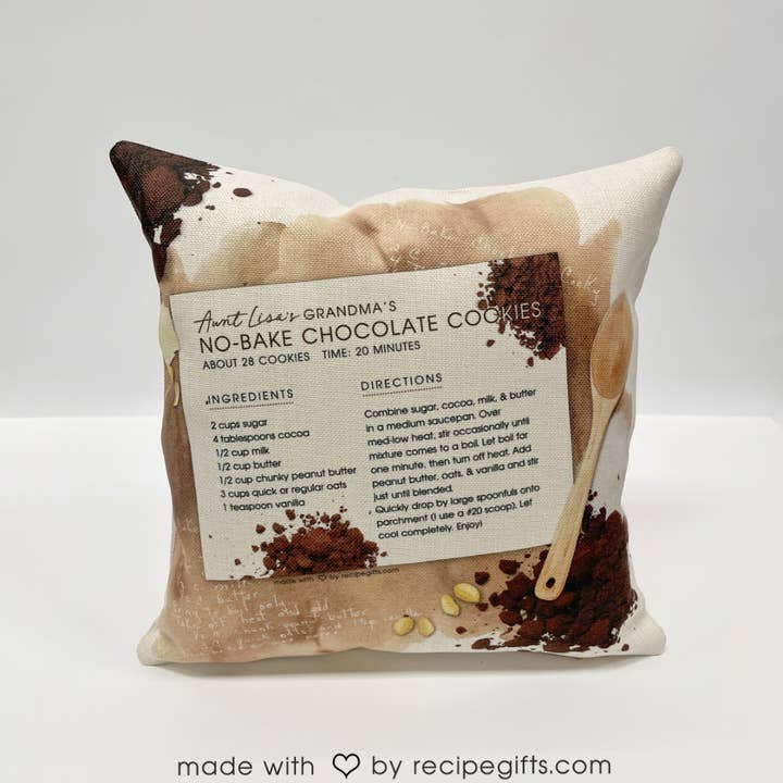 Aunt Lisa's Recipe Gifts - Vendita all'ingrosso Cuscini decorativi - Cuscino per biscotti al cioccolato No-Bake di zia Lisa con inserto