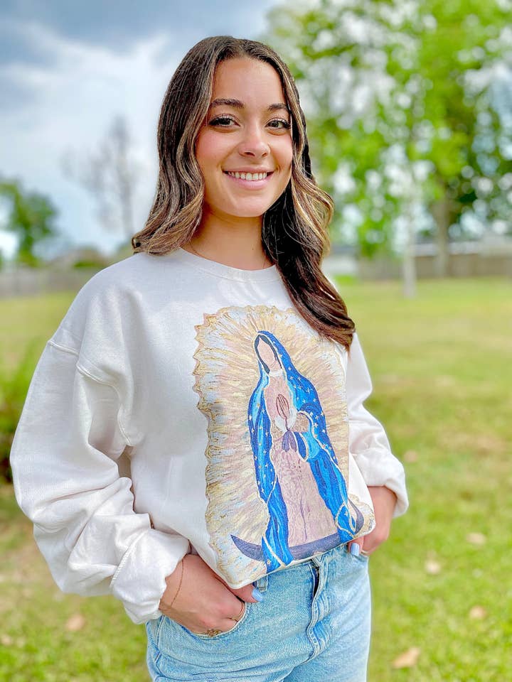 Our Lady of Guadalupe Sweatshirt on Sweet Cream for wholesale on Faire1