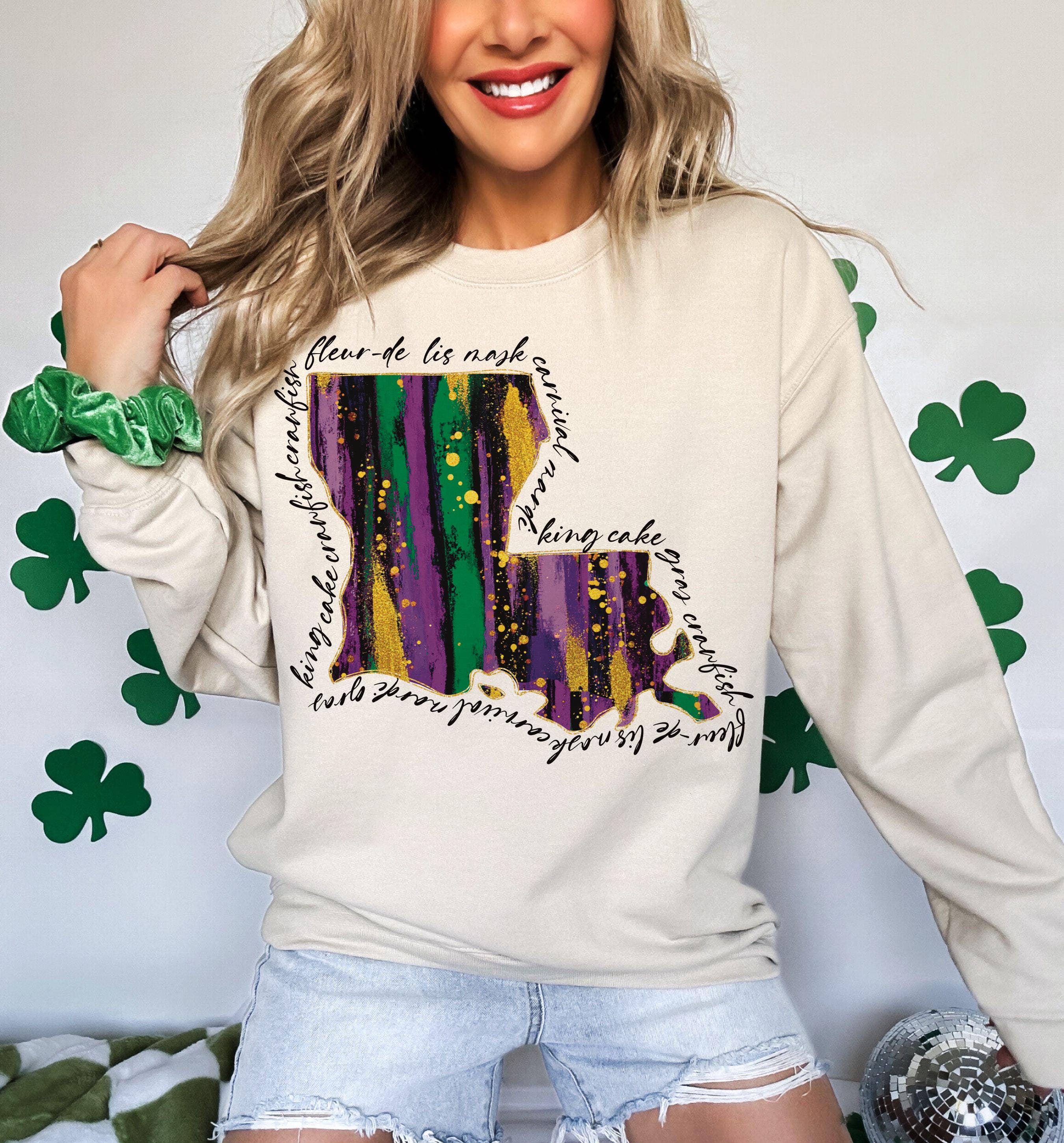NVC Ecommerce LLC - Wholesale T-Shirt (Graphic) - Women's - Louisiana Mardi Gras Shirt, Mardi Gras Louisiana Map Sweater