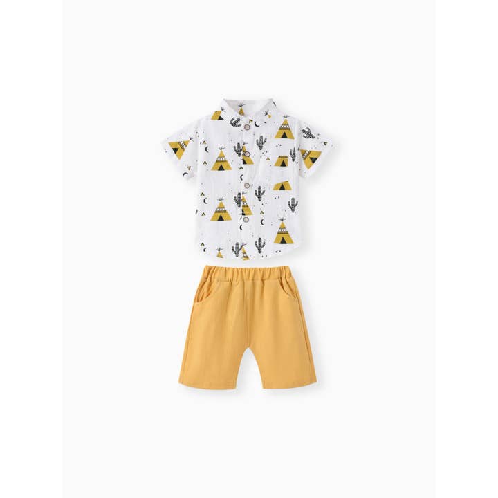 PatPat - Wholesale Top & Short Set - Baby - 95% Cotton Baby Cactus Print Short-sleeve Shirt & Pants Set