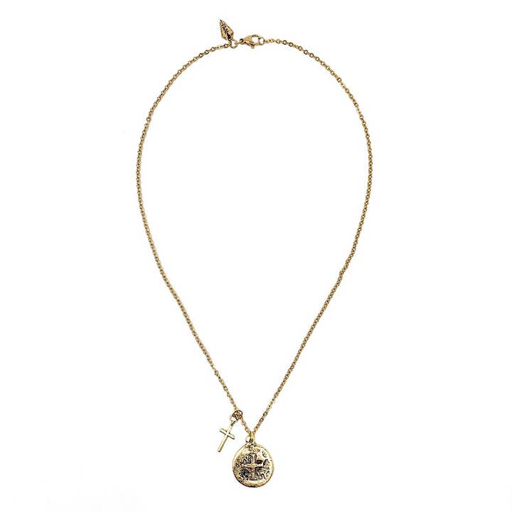 Gamle guld Kors mønt og Cross halskæde for engroshandel hos B.BéNI® Christian & Jewish Jewelry