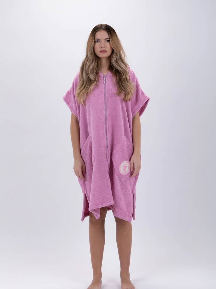Poncho Surf Rosa - Tamanho Único - Algodão - Sem mangas - Com Fecho Zip for wholesale by PACIFIQUE SUD