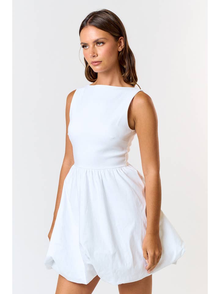 Blue Blush - Wholesale Dress - Women's - BD24799 BUBBLE HEM BOAT NECK MINI DRESS