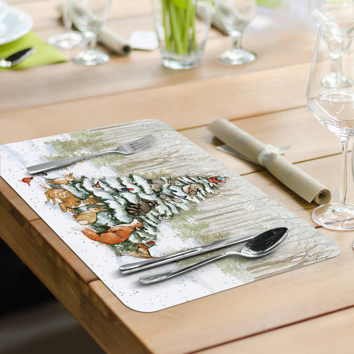 CounterArt/Highland Home/Thirstystone - Wholesale Placemat - Winter Forest Reversible Rectangular Plastic Placemat6