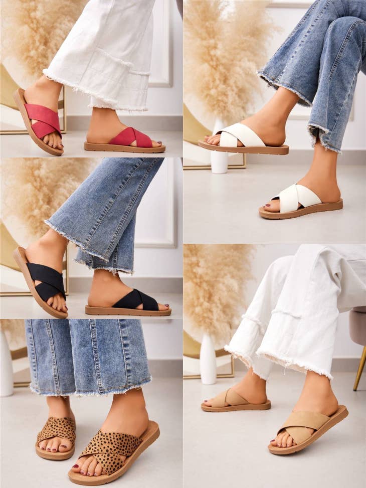 No Doubt Shoes - Venta al por mayor Sandalias - Mujer - Sandalias deslizantes con bandas cruzadas y diseño tipo flip flop6