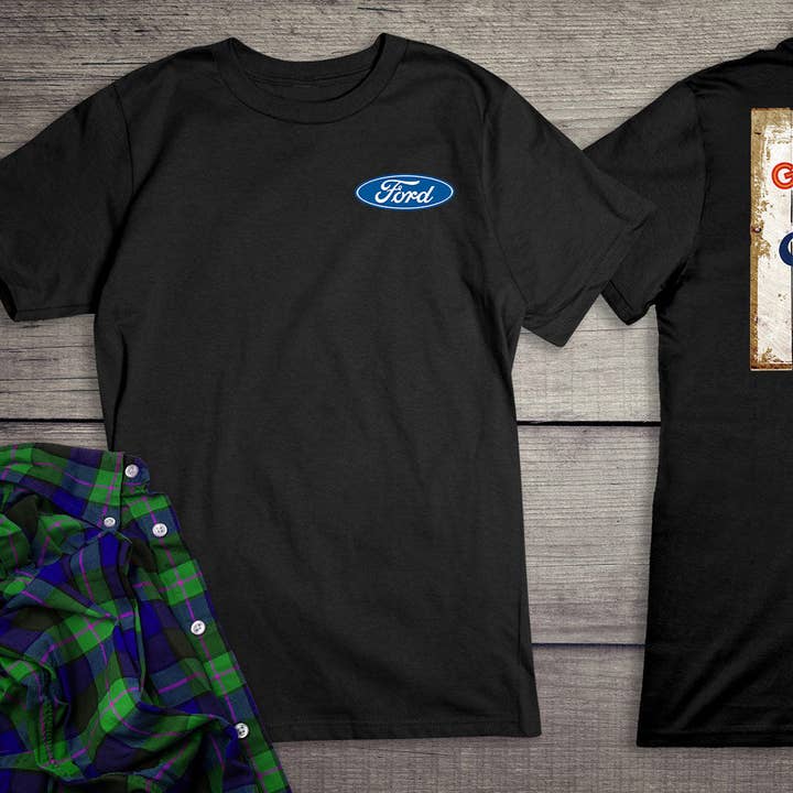Artopia - Wholesale Screen Printed T-Shirt - Unisex - Ford Motor Company, Genuine Ford Parts Logo Distressed Sign T-Shirt1