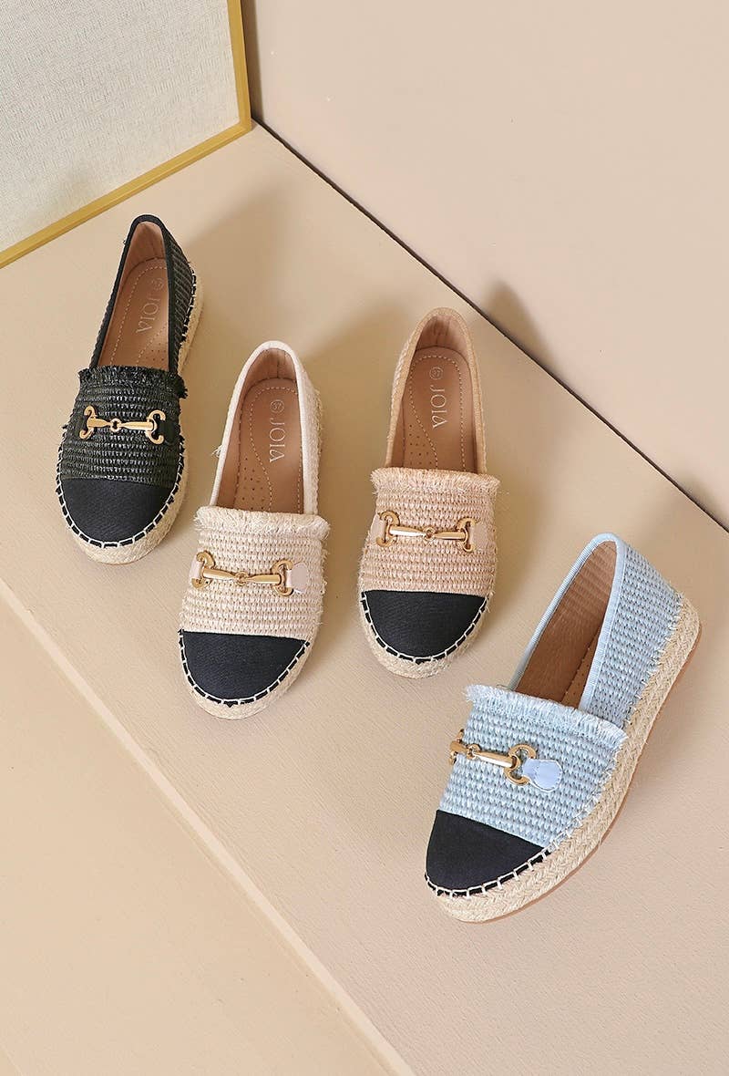Joia Paris - Wholesale Flats - Women's - Flat espadrilles with black toe and buckle, comfortable H8-8671