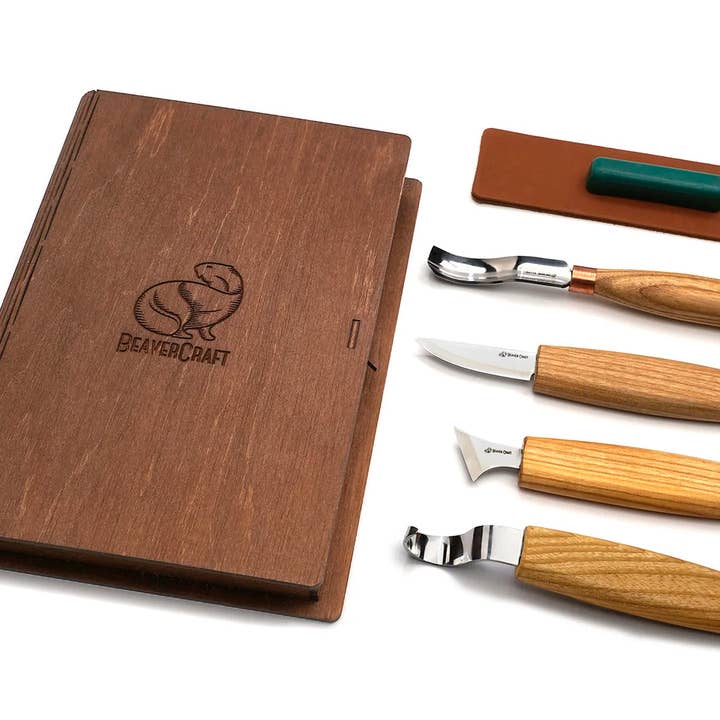 S19L book - Spoon Carving Set of 4 Tools in a Book Case for wholesale by BeaverCraft