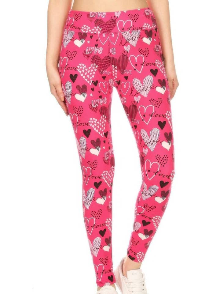 CC Wholesale Clothing - Wholesale Fashion Leggings - Women's - Heart Prints Printed, High Waisted Leggings0