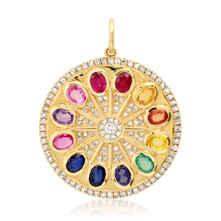 BIRTHSTONE WHEEL DIAMOND PENDANT, 14KT GOLD for wholesale by JEN HANSEN