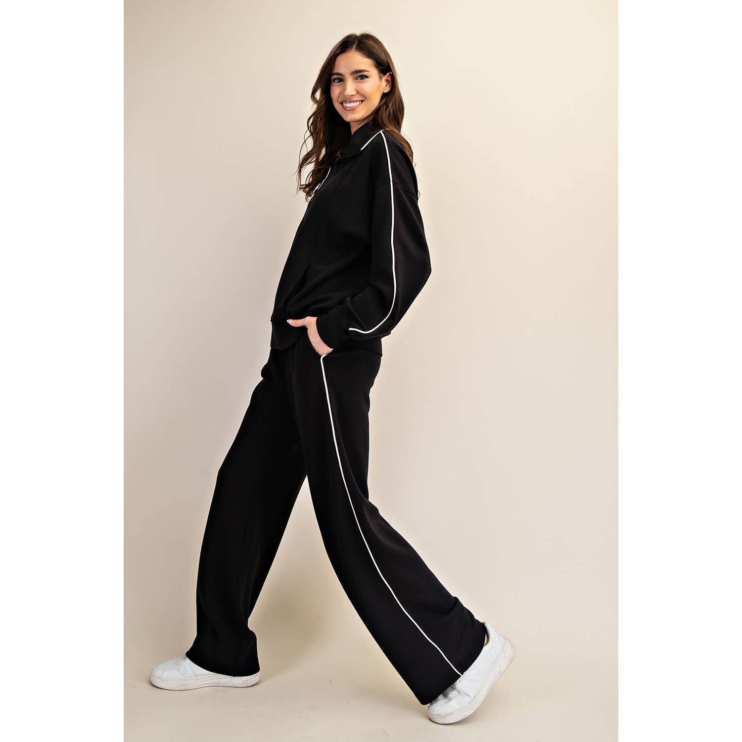 Rae Mode - Vendita all'ingrosso Felpa - Donna - PULLOVER CON ZIP A QUARTO E TUBAZIONI SCUBA MODALE18