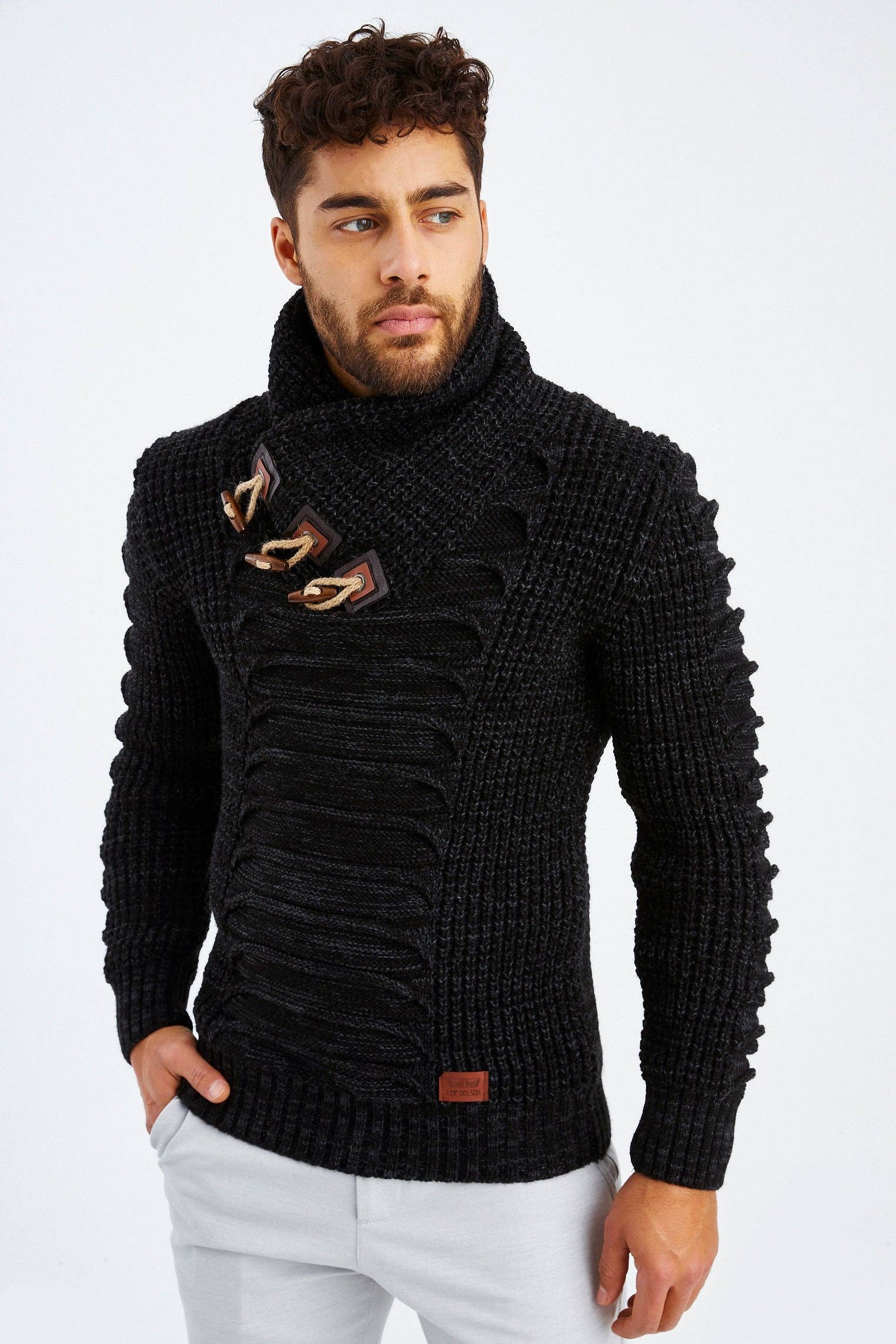 Leif Nelson GmbH - Wholesale Knit Sweater - Men's - Men's Knit Sweater Chunky Knit Shawl Collar LN-557551
