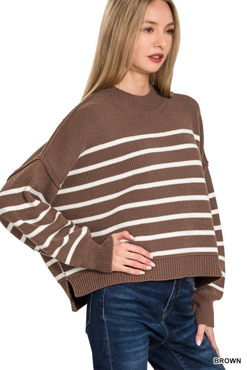 Vanilla Monkey - Wholesale Knit Sweater - Women's - Exposed Seam Striped Oversized Sweater1