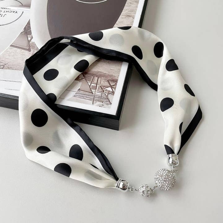 Dipped Shop - Wholesale Scarf - Women's - Pearl Rhinestone Polka Dot Satin Scarf DP25F4460