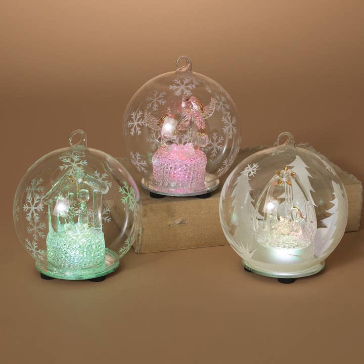 The Gerson Companies - Wholesale Ornament - Gerson Company 5.5"H B/O Color Changing LED Nativity Glass G